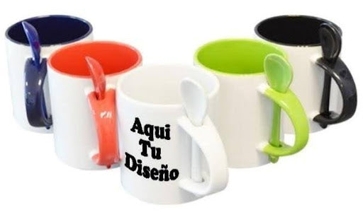Mug Blanco Fondo Color con Cuchara - 11 oz   yachay